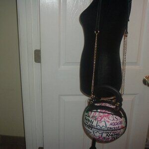 Fashion Pink White Multi Graffiti Print Basketball Top Handle Bag Shoulder Bag